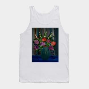 abstract roses and mixed flowers in metallic blue vase Tank Top